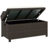 Outdoor Wicker Storage Bench with Storage & Cushion, Cream White