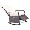 Rattan Wicker Rocking Chair Outdoor Patio Recliner Cream Soft Cushion Adjustable Footrest