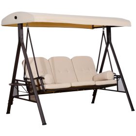 Patio Swing Sanctuary: 3-Seat, Canopy Shade, Removable Cushions, Side Trays in Beige Elegance