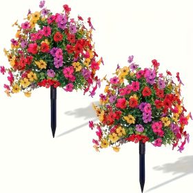 2pcs UV-Resistant Artificial Flower Stems with Violet Roses, Eucalyptus Leaves & Daisies - Realistic Fake Plants Suitable for Outdoor/Indoor, Gardens