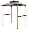 8' x 5' Grill Gazebo, Double Tiered Barbecue Grill Gazebo Shelter with 2 Side Shelves and 10 Hooks for Patio, Garden