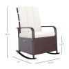 Rattan Wicker Rocking Chair Outdoor Patio Recliner Cream Soft Cushion Adjustable Footrest
