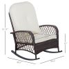 Outdoor Wicker Rocking Chair with Wide Seat and Thick Cushion Cream White Patio Rocker