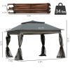 Outdoor Patio Pop Up Canopy Gazebo Shelter with Zipper Netting, Carry Bag, 10.7'x10.7'x8.9', Dark Gray