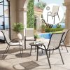 Set of 4 Outdoor Dining Chairs, Stackable Patio Chairs with High Back, Breathable Mesh Seat for Garden Lawn, Beige