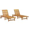 Sun Lounger Set of 2 Acacia Wood Solid Acacia Wood Standard