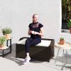 Outdoor Wicker Storage Bench with Storage & Cushion, Cream White