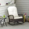 Outdoor Wicker Rocking Chair with Wide Seat and Thick Cushion Cream White Patio Rocker