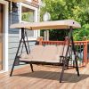 Patio Swing Sanctuary: 3-Seat, Canopy Shade, Removable Cushions, Side Trays in Beige Elegance
