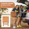 Folding Compact Side Table with Slatted Tabletop