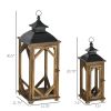 2 Pack Large Rustic Lantern Decorative Hanging Wooden Metal Indoor Outdoor Black Dark Wood Color