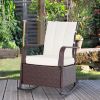 Rattan Wicker Rocking Chair Outdoor Patio Recliner Cream Soft Cushion Adjustable Footrest