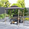 8' x 5' Grill Gazebo, Double Tiered Barbecue Grill Gazebo Shelter with 2 Side Shelves and 10 Hooks for Patio, Garden