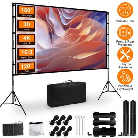 100-120" Portable Projector Screen with Stand, Foldable & Anti-Crease, HD 4K Movie Screen for Outdoor/Indoor Use, Home Theater (size: 120")
